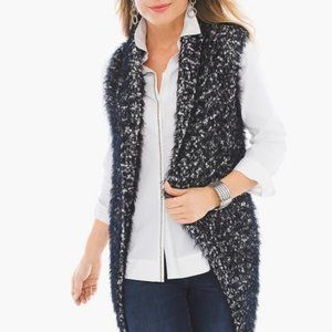 Chico's Cozy Texture Terri Sweater Sleeveless Vest Black & White Size 1